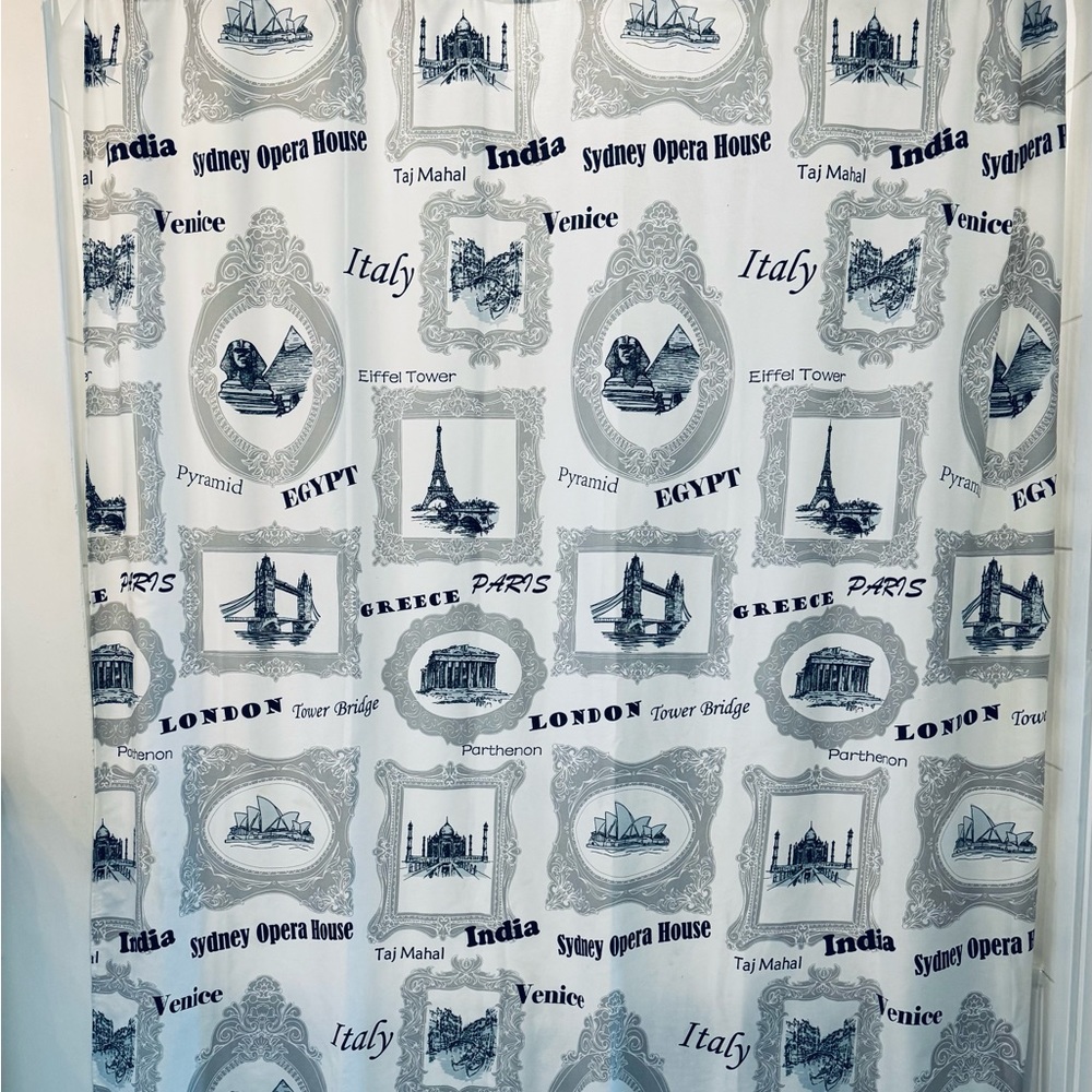 Shower curtain white, black. gray